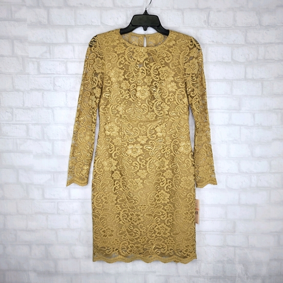 Nanette Lepore▪︎Gold Poetic Love Lace Sheath Dress - Picture 3 of 13